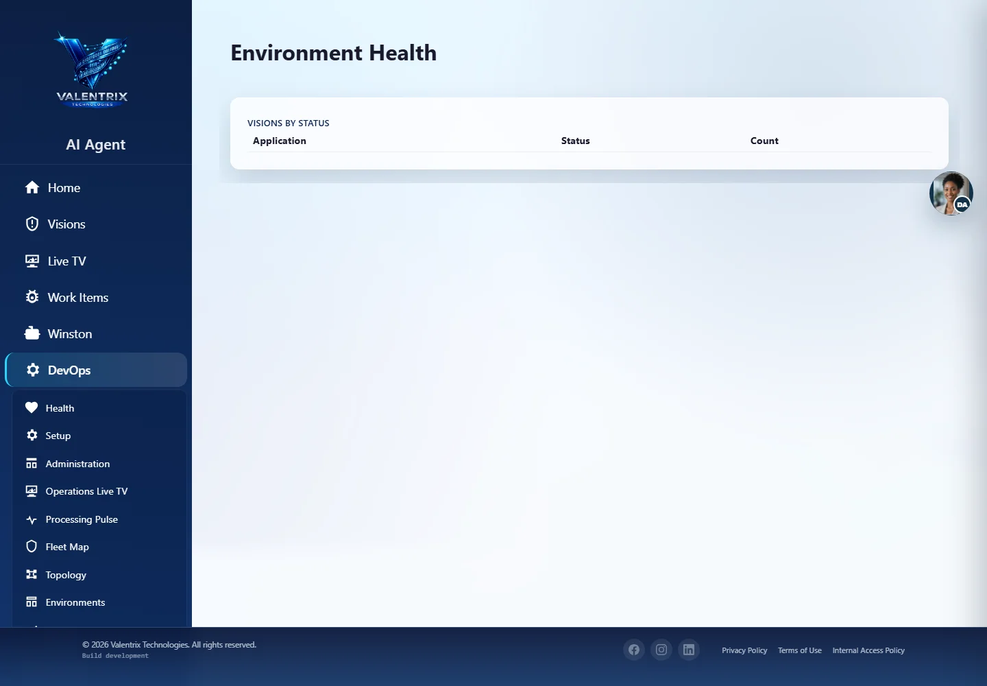 VTX AI.Agent: Environments desktop sample-data page