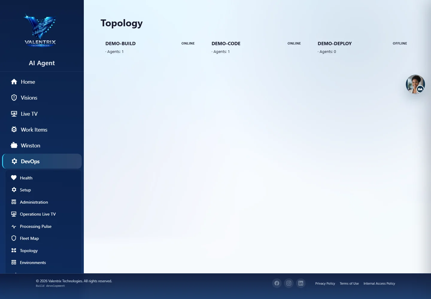 VTX AI.Agent: Topology desktop sample-data page