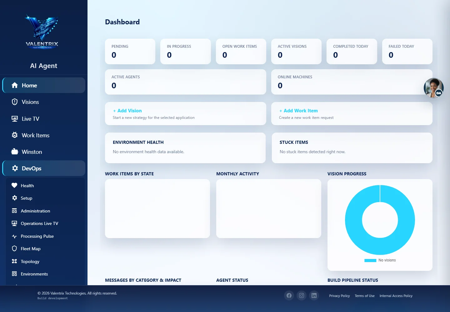 VTX AI.Agent: Home desktop sample-data page