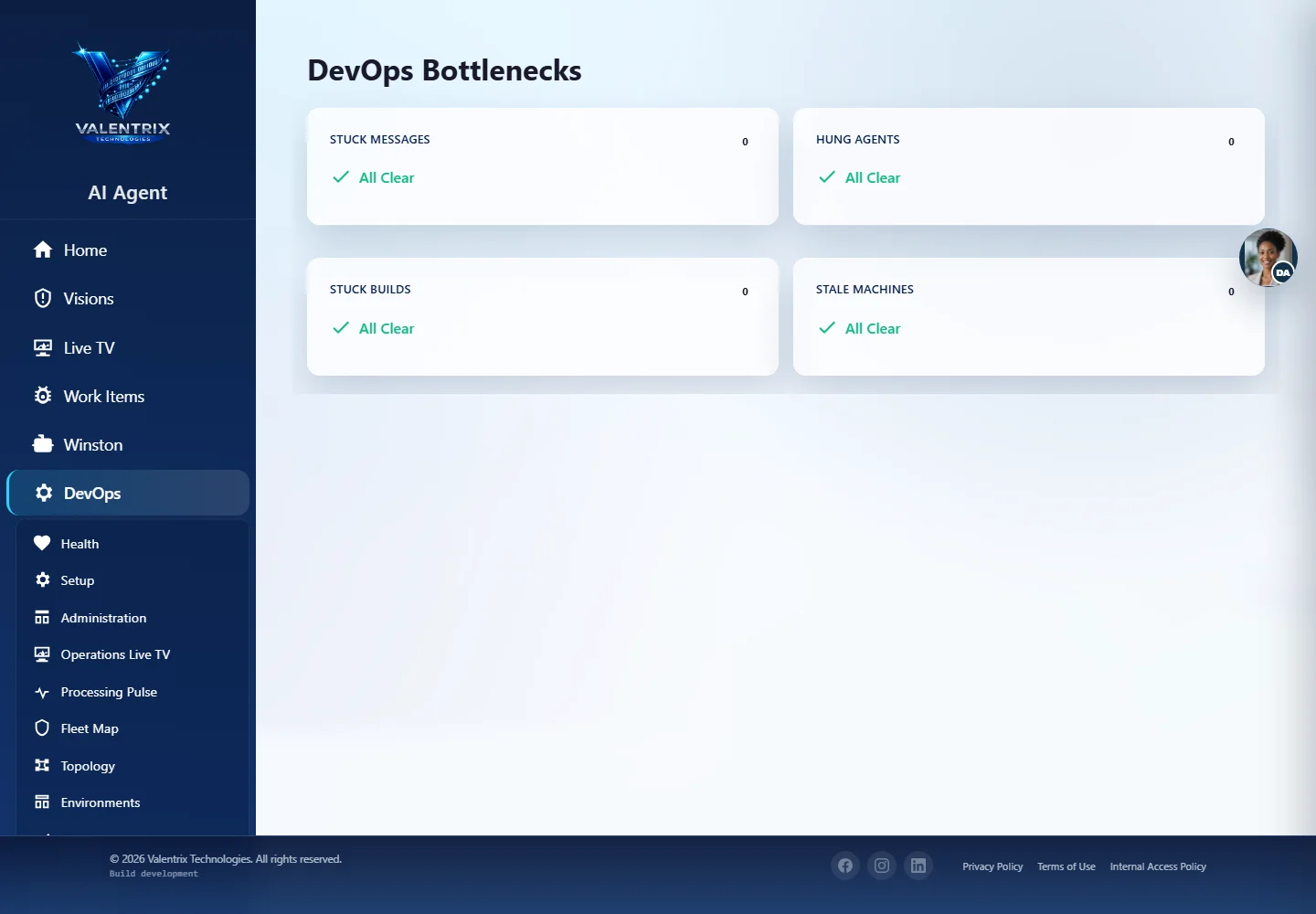 VTX AI.Agent: DevOps > Bottlenecks desktop sample-data page