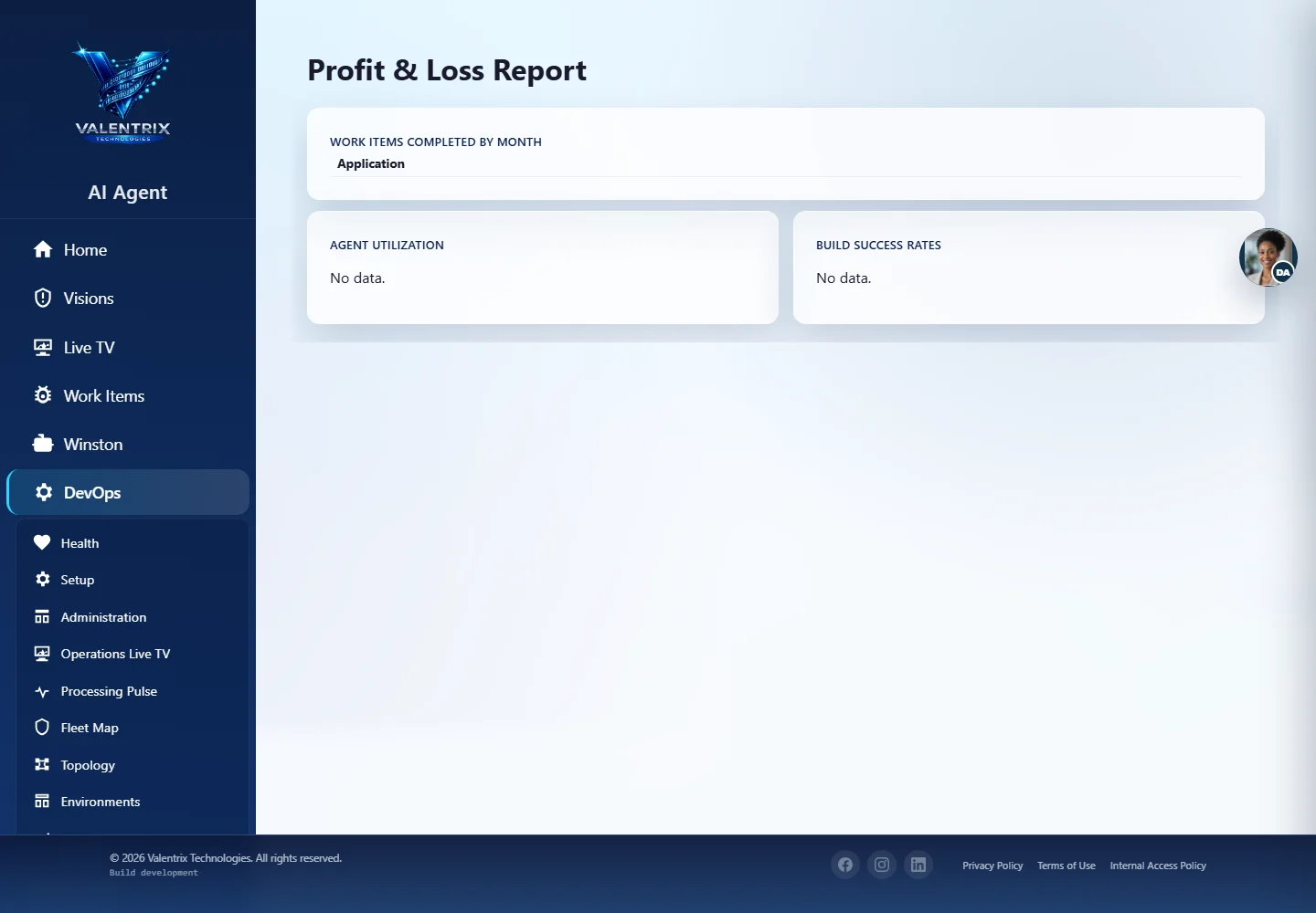 VTX AI.Agent: Profit and Loss Report desktop sample-data page