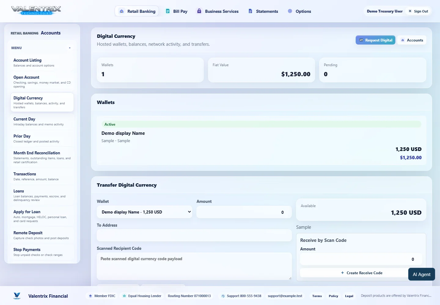 Modern Banking: Digital Currency desktop sample-data page